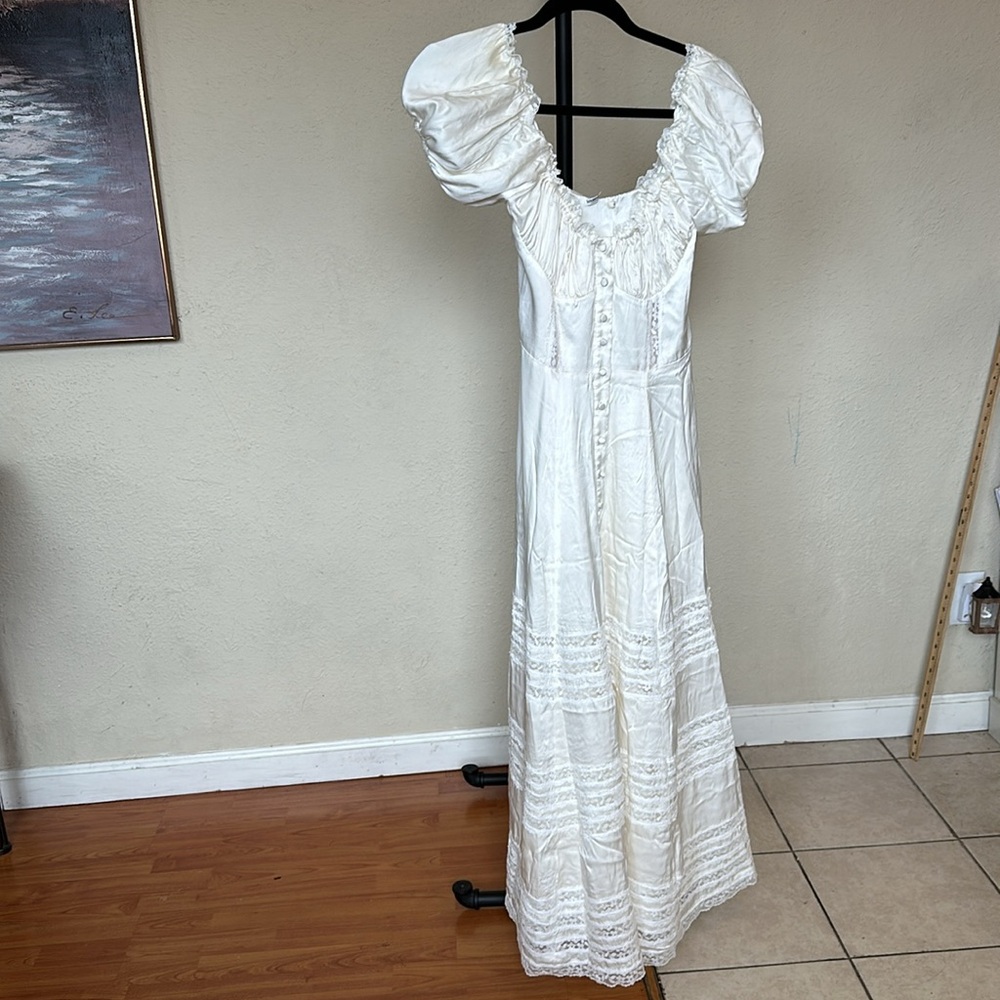 HOUSE OF CB XS D-DD 'Eviana' Ivory Real Silk Puff Sleeve Maxi Dress white NWOT - Picture 9 of 14